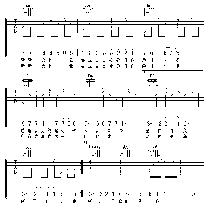 绝口不提爱你版本一吉他图片谱郑中基吉他谱郑中基吉他图片谱3张