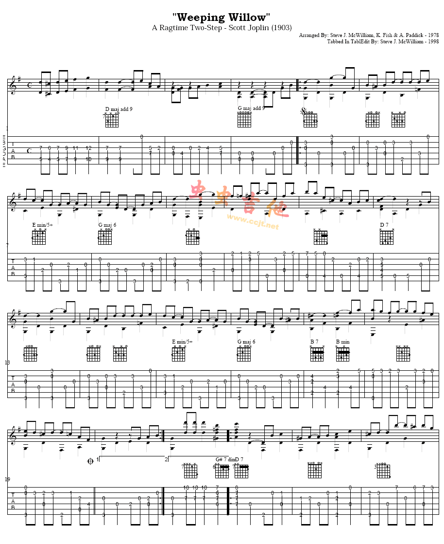 weeping willow|吉他图片谱|s·乔普林(s·joplin)吉他谱 s·乔普林(s