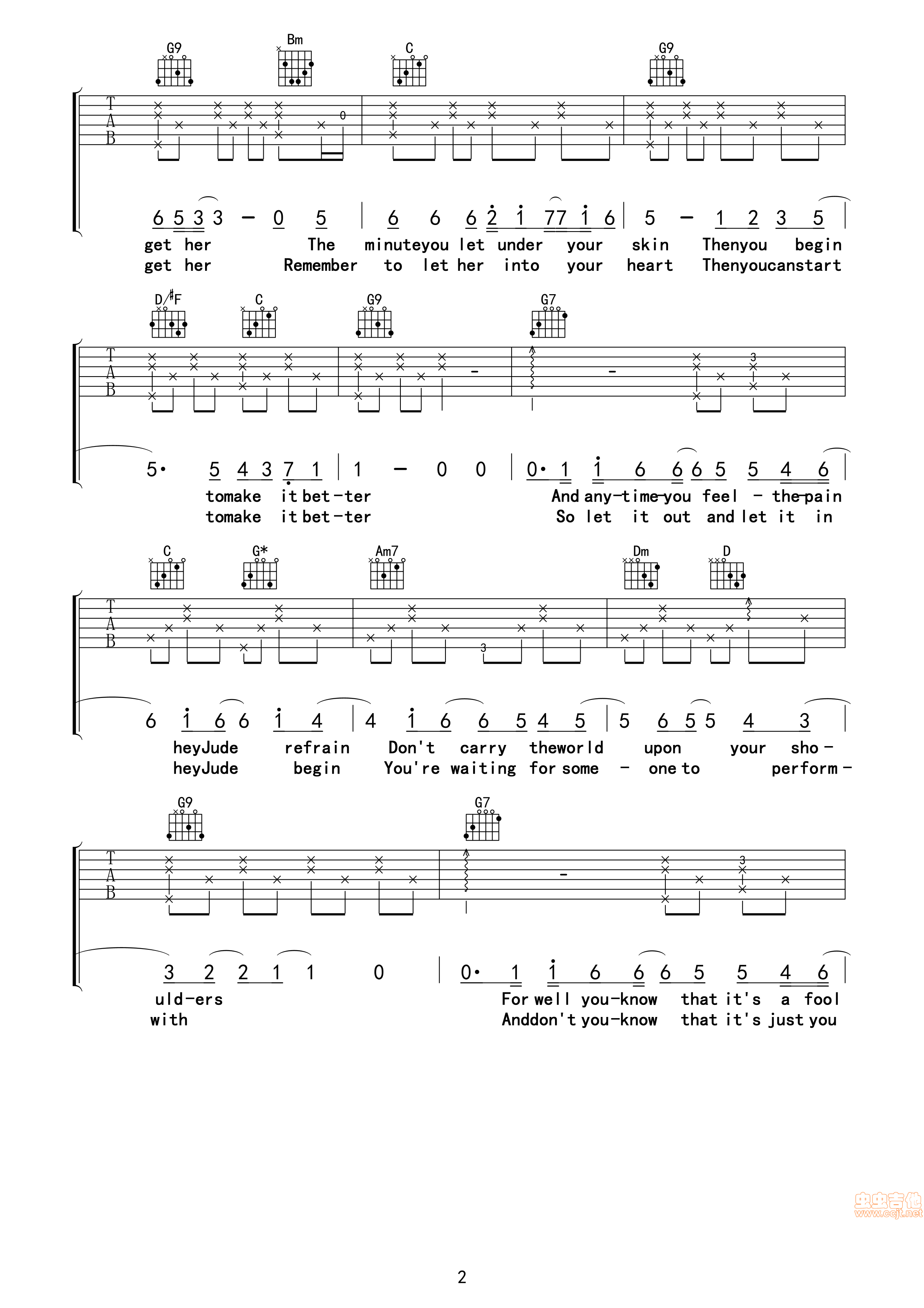 heyjude高清吉他谱吉他图片谱孙燕姿吉他谱孙燕姿吉他图片谱3张