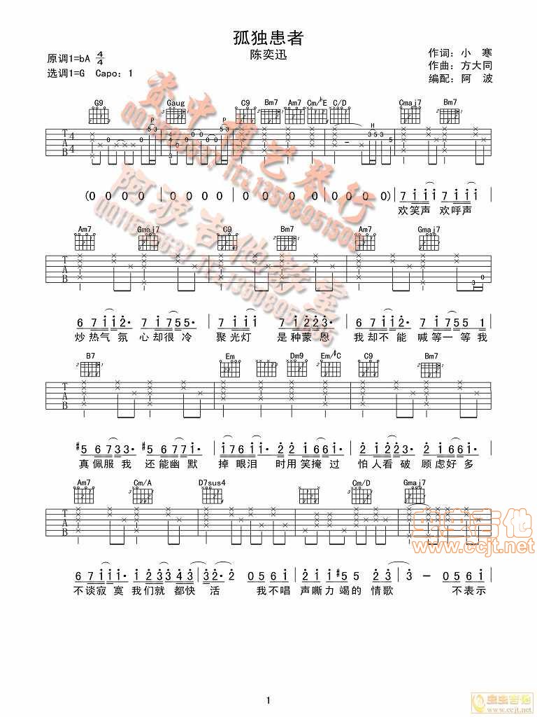 孤独患者吉他谱第1页