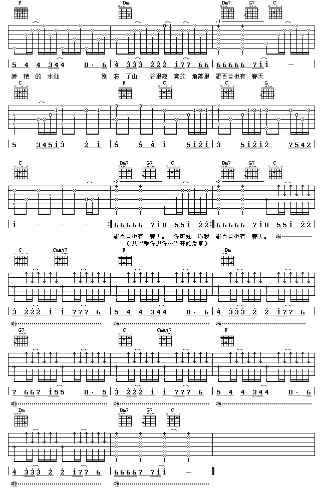 野百合也有春天吉他谱第2页