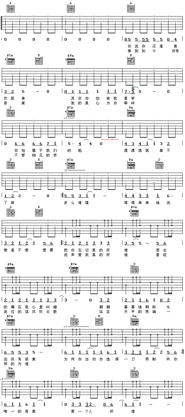 爱一个人难吉他谱第1页