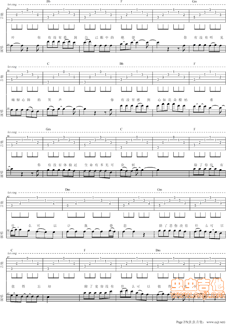 《硬幣吉他譜》_汪峰_和絃譜_f調_吉他圖片譜5張 | 吉他譜大全