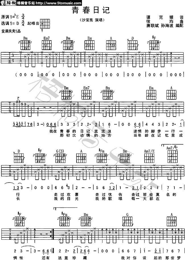 青春日记吉他谱第1页