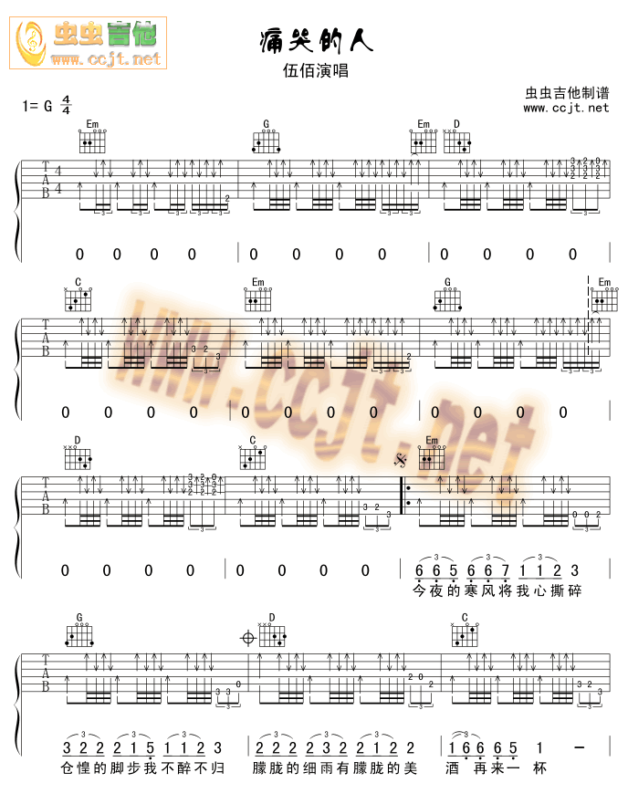 痛哭的人(完整单吉他版)吉他谱第1页
