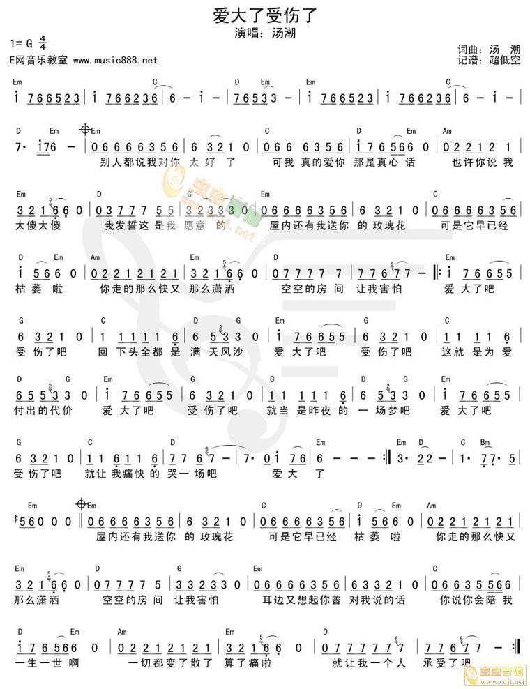 爱大了受伤了吉他谱第1页