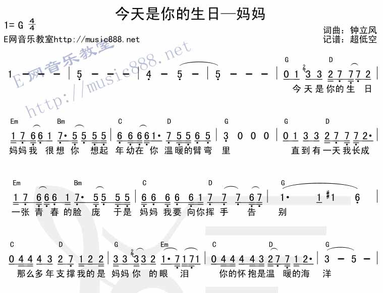 今天是你的生日,妈妈吉他谱第1页