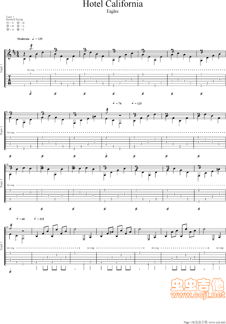 加州旅馆吉他谱第1页