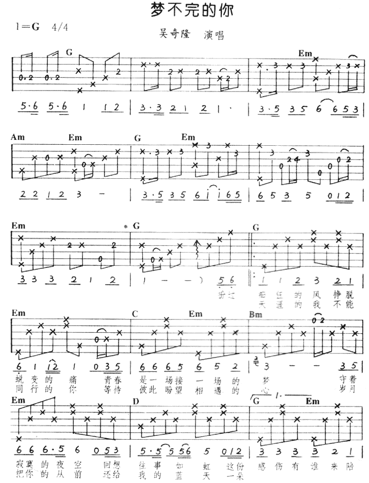 梦不完的你吉他谱第1页