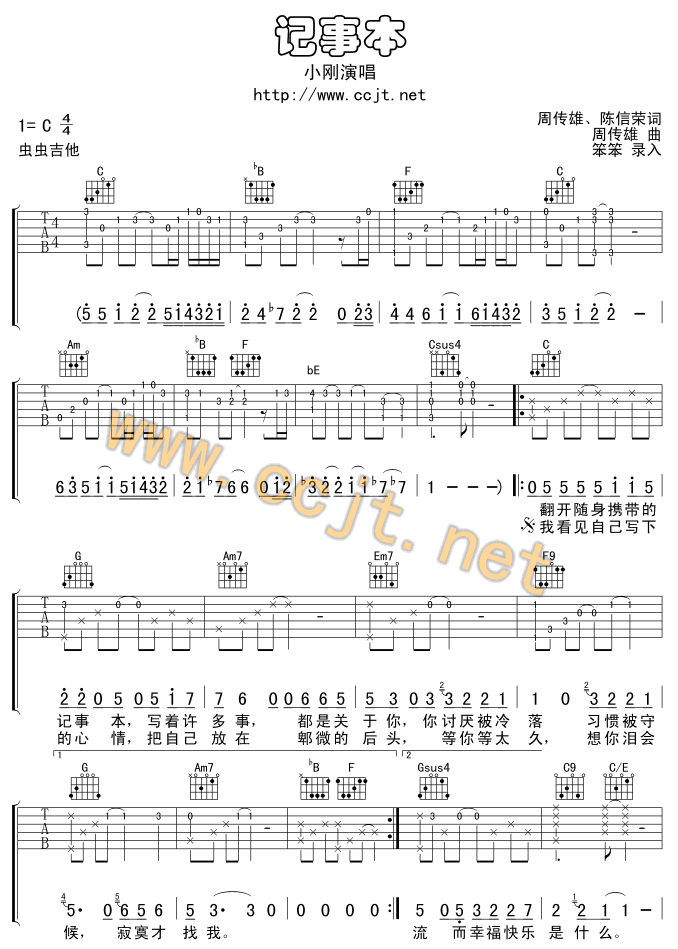 记事本吉他谱c调图片