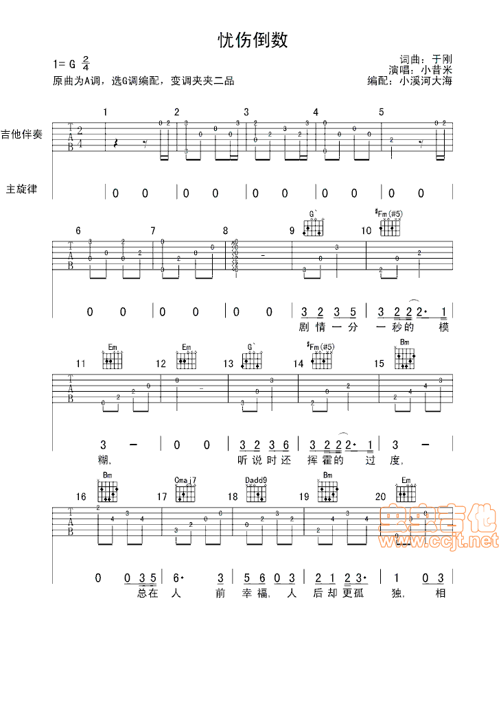 忧伤倒数吉他谱第1页
