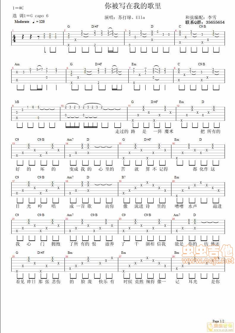 你被写在我的歌里吉他谱第1页