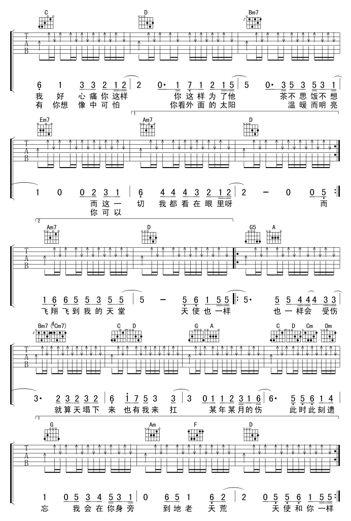 天使也一样吉他谱第2页