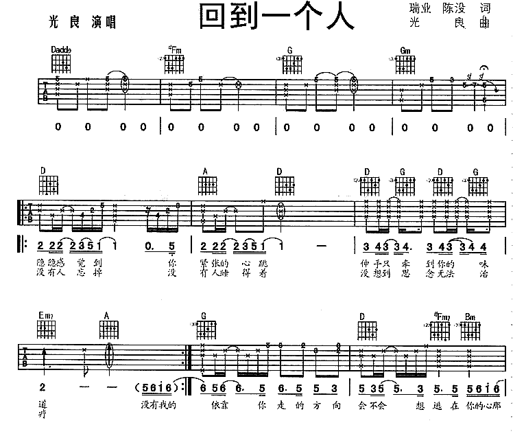 回到一个人吉他谱第1页