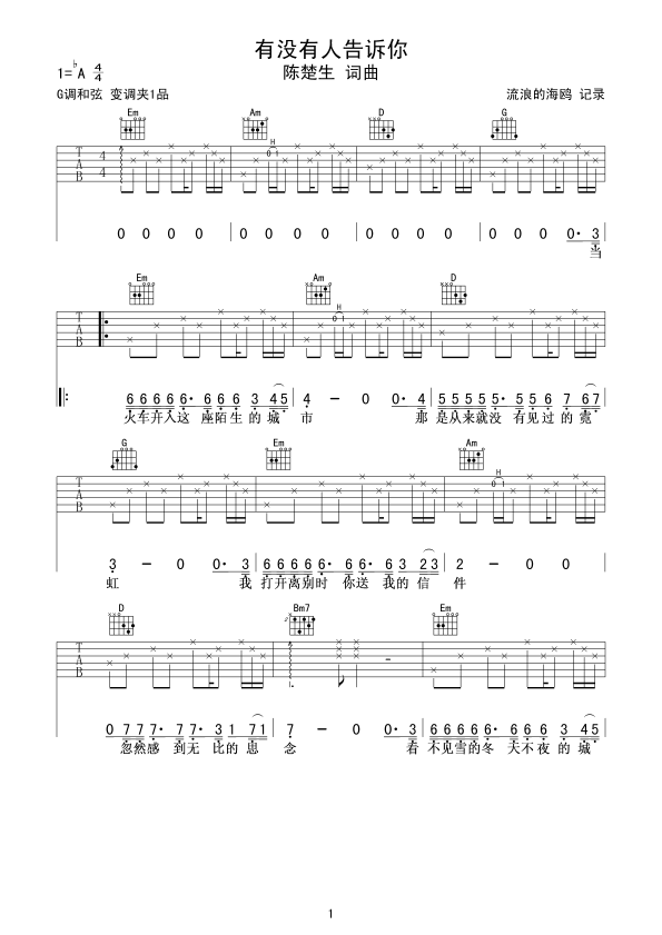 有没有人告诉你吉他谱第1页