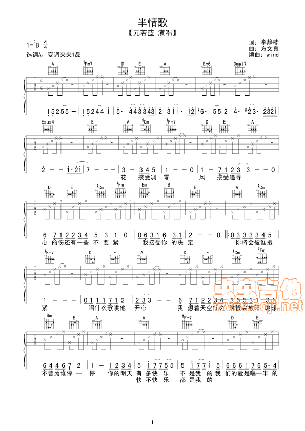 半情歌吉他谱第1页