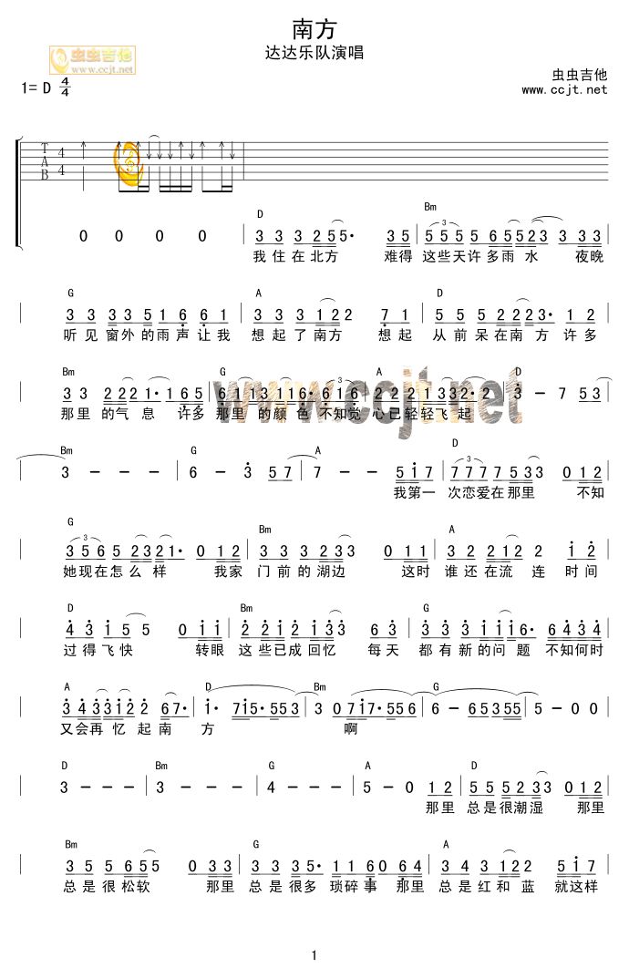 南方吉他谱第1页