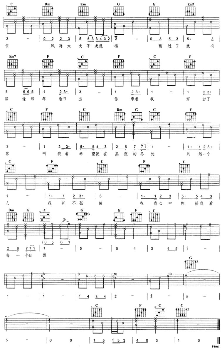 陪你看日出吉他谱蔡依林吉他图片谱4张