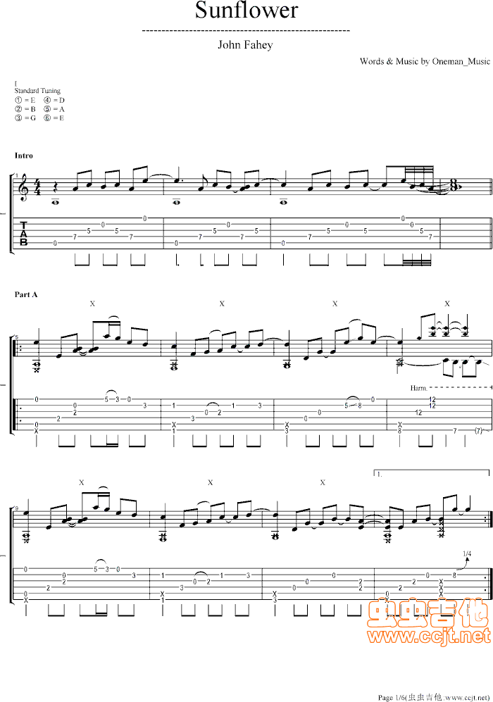 Sunflower吉他谱第1页