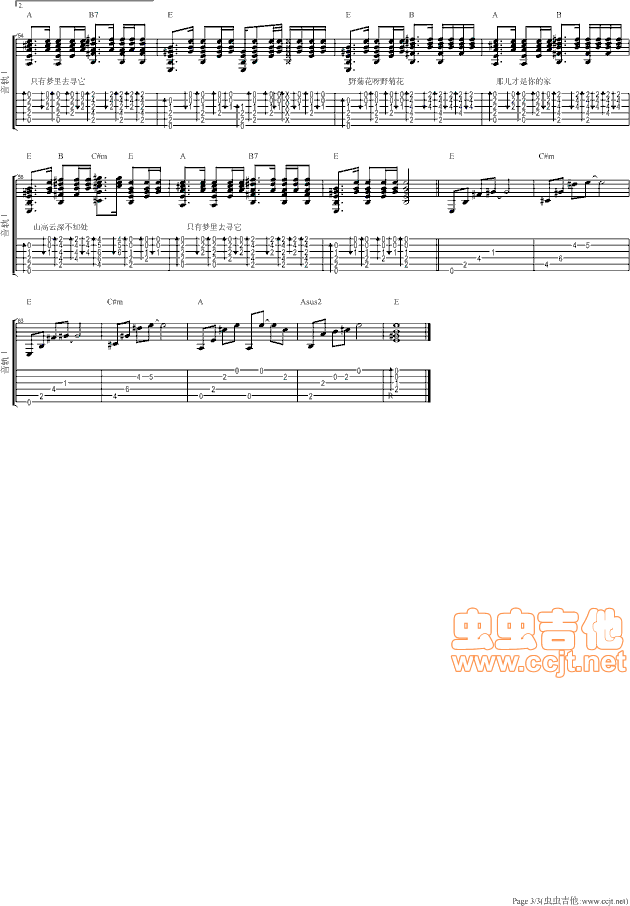 野菊花E调吉他谱第3页