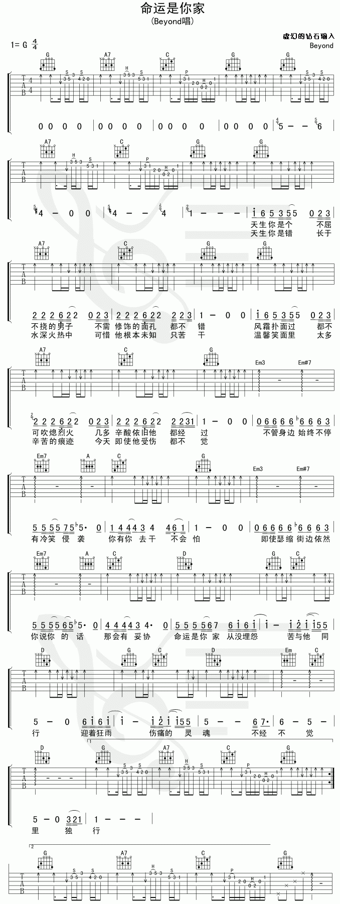 命运是你家（自制、清晰）吉他谱第1页