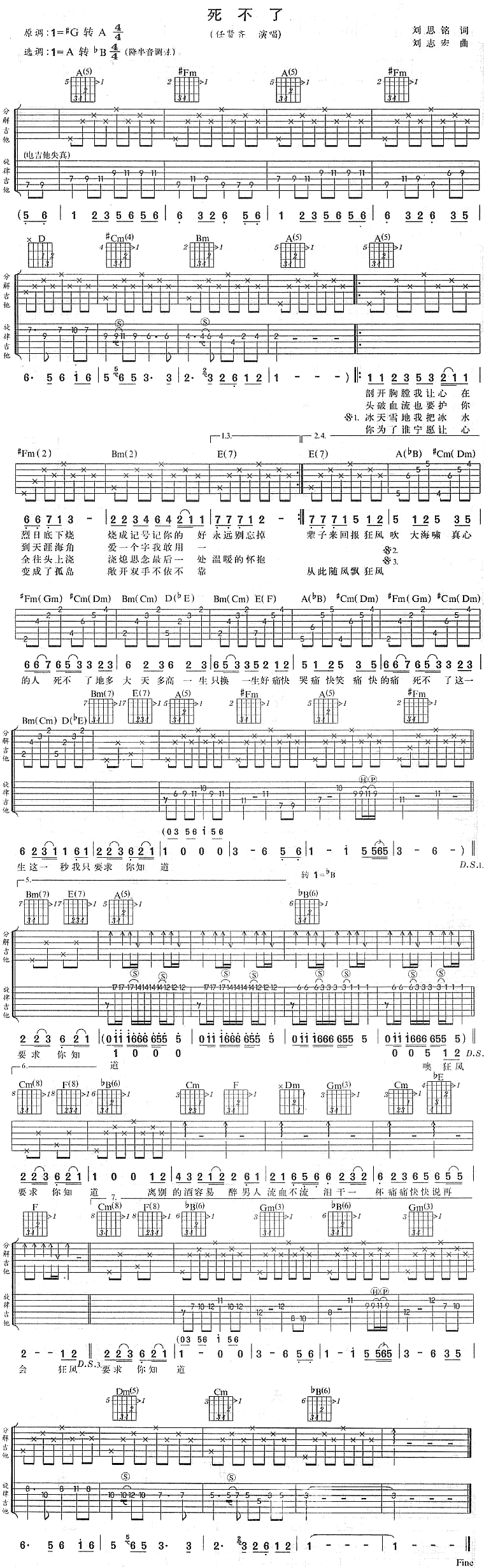 <死不了>原版双吉他吉他谱第1页