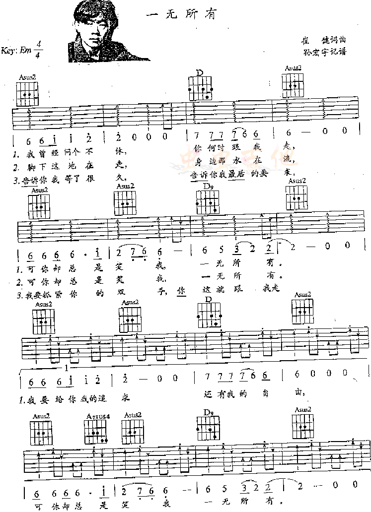 一无所有吉他谱第1页