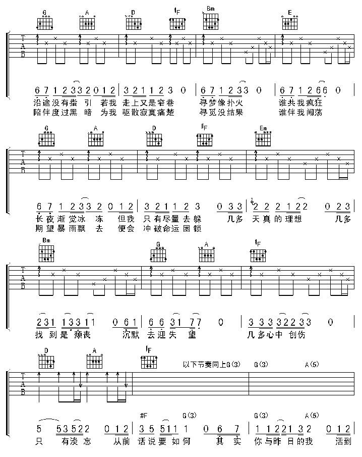 谁伴我闯荡吉他谱第2页