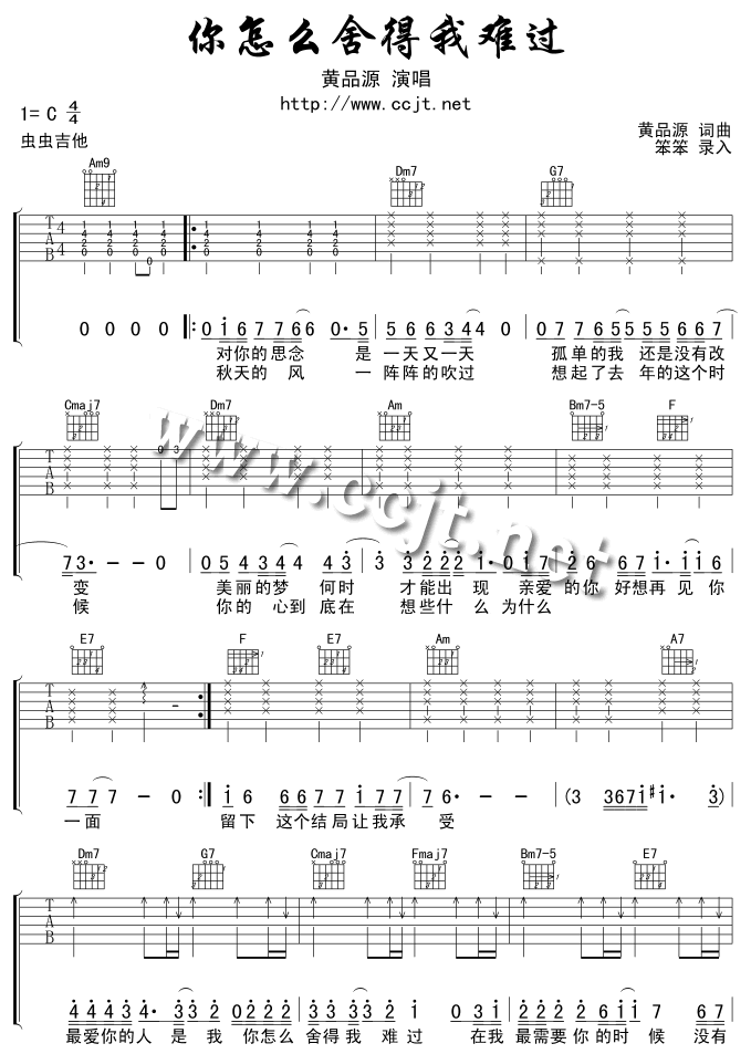 你怎么舍得我难过吉他谱第1页