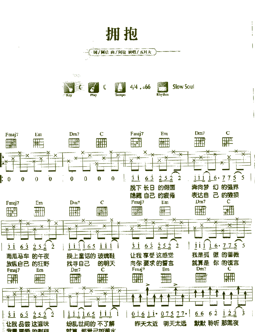 拥抱（适合初学）吉他谱第1页