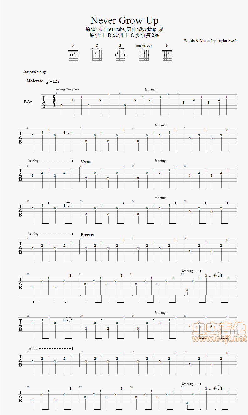NeverGrowUp吉他谱第1页