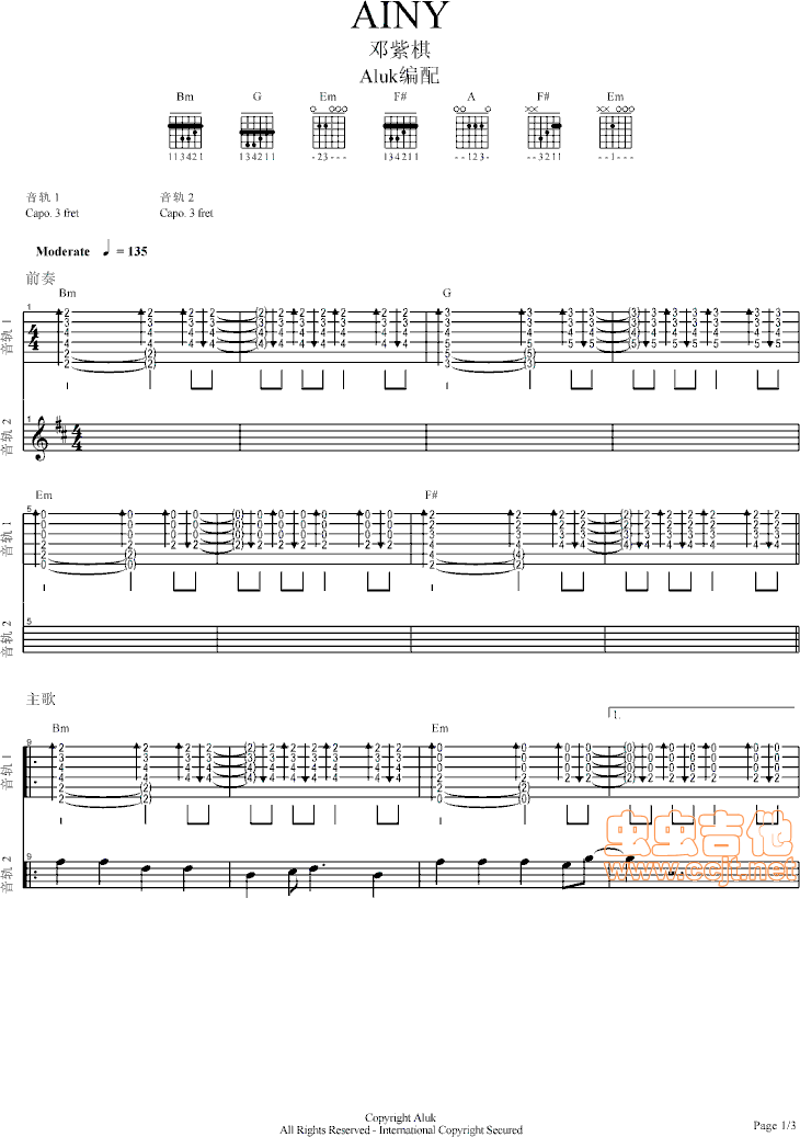 AINY吉他谱第1页