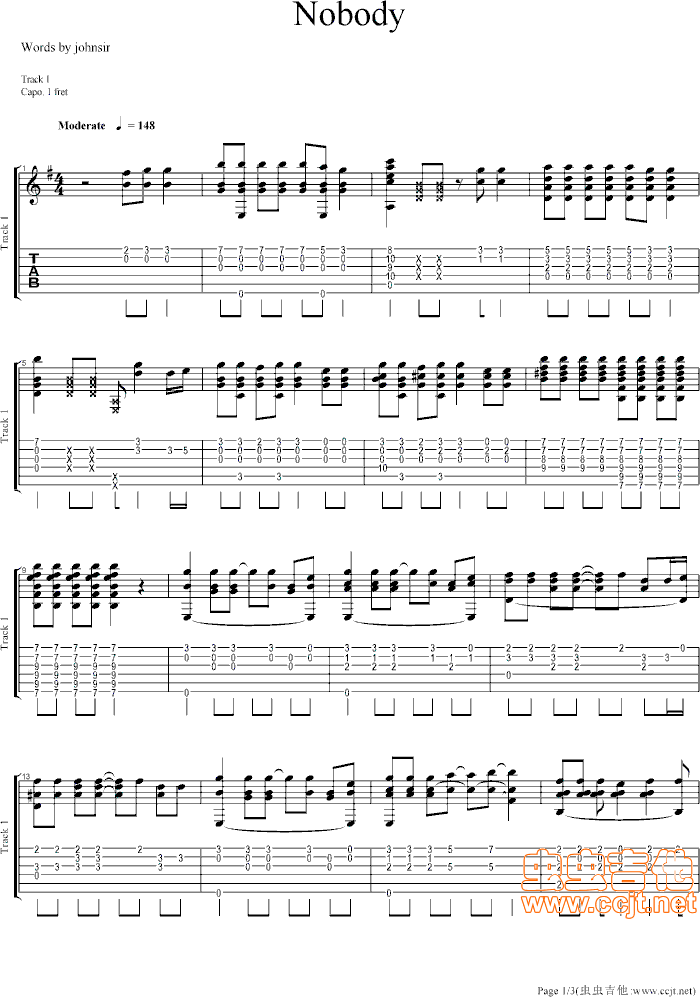 Nobody吉他谱第1页