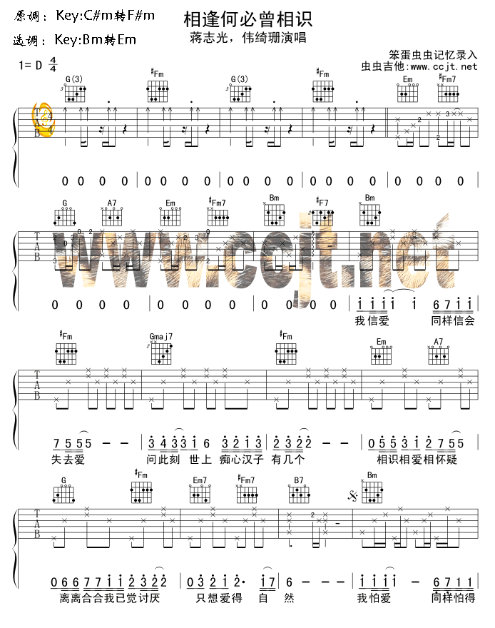 相逢何必曾相识吉他谱第1页