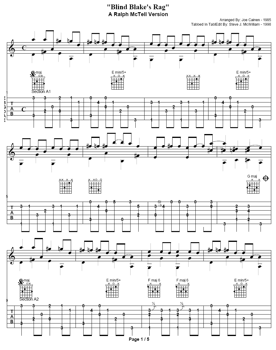 BlindBlake'sRag吉他谱第1页