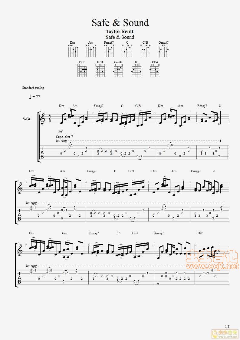 SafeandSound-TaylorSwift吉他谱第1页