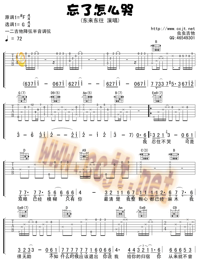 忘了怎么哭吉他谱第1页