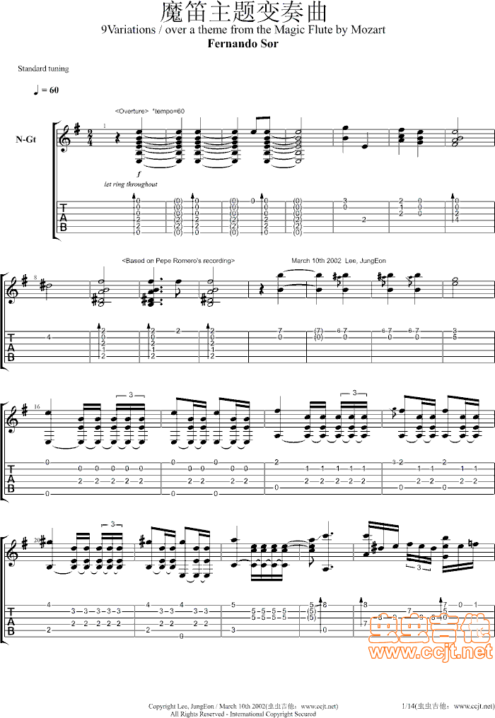 魔笛主题变奏曲吉他谱第1页