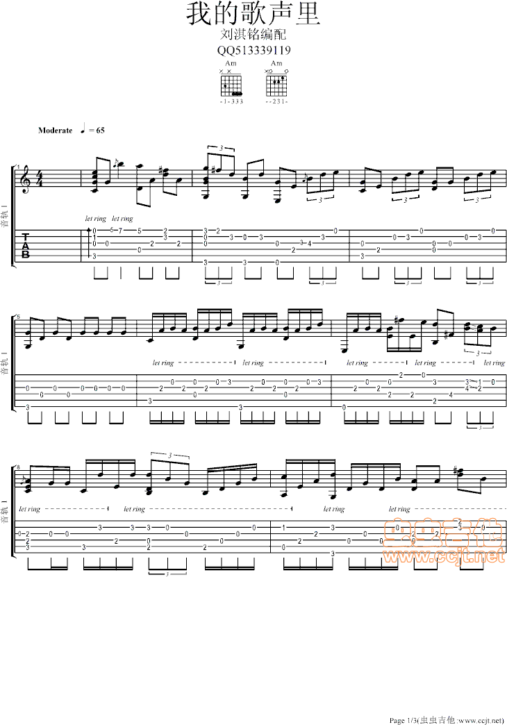 我的歌声里吉他谱第1页