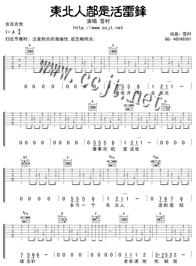 东北人都是活雷锋吉他谱第1页