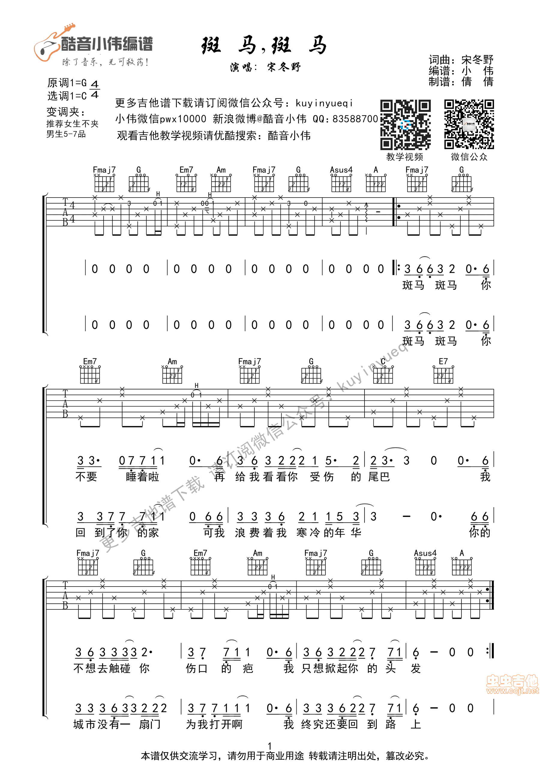 斑马，斑马吉他谱第1页