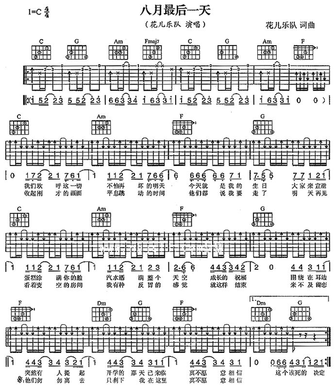 八月最后一天吉他谱第1页