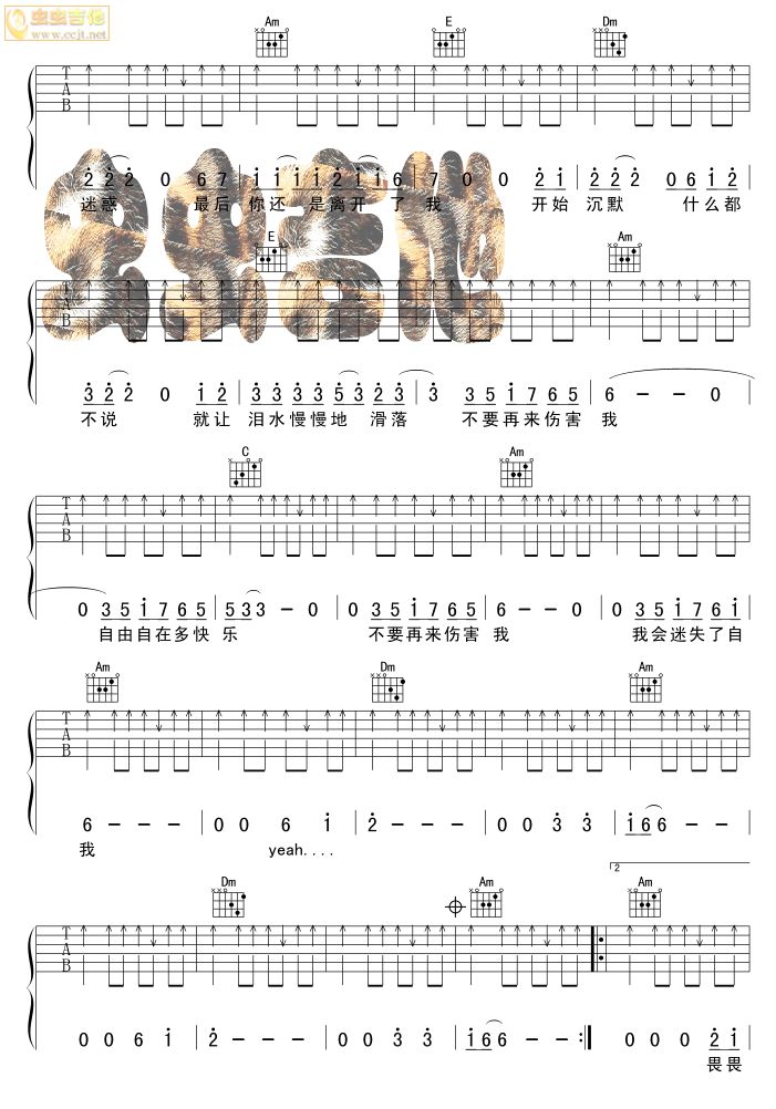 不要再來傷害我吉他譜張振宇c調吉他圖片譜4張