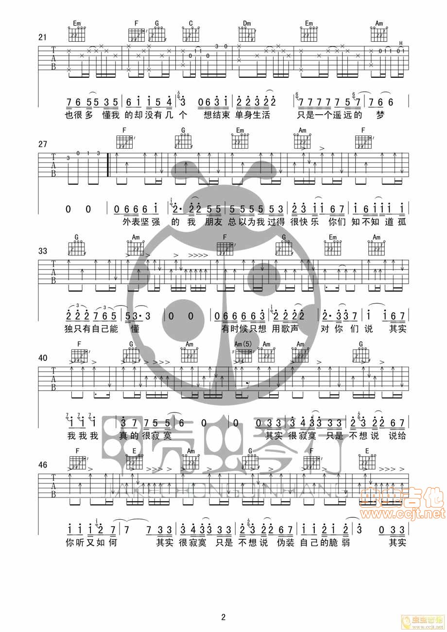 其实很寂寞吉他谱第2页