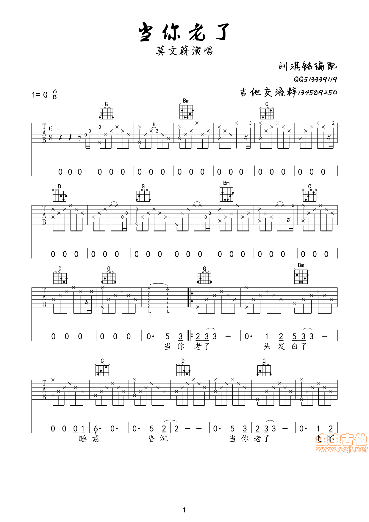 当你老了吉他谱_赵照_C调弹唱49%单曲版 - 吉他世界