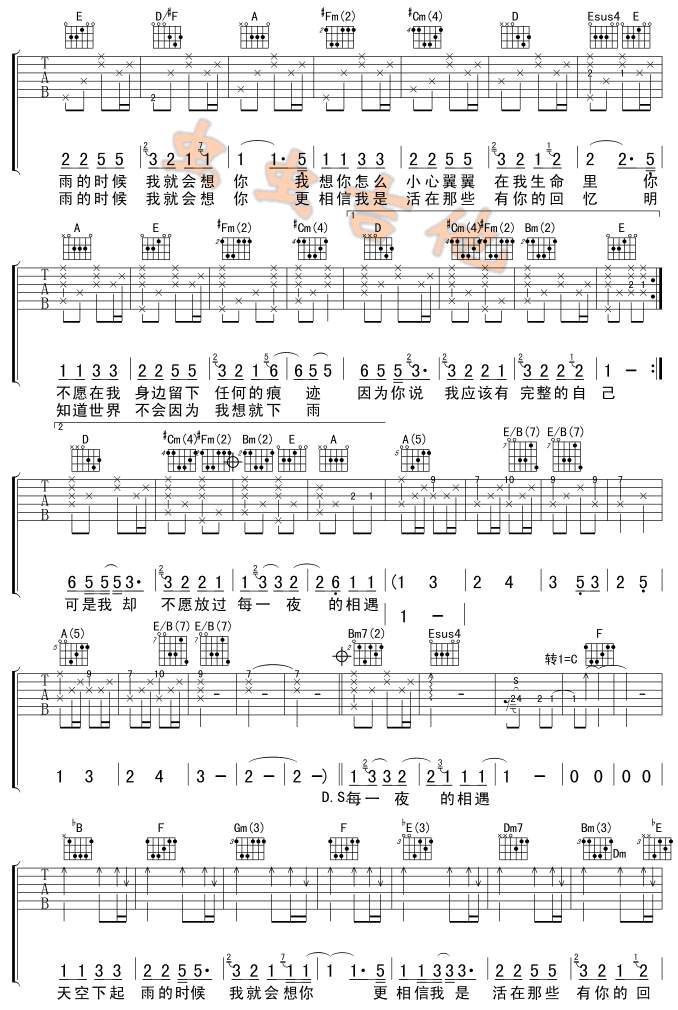 下雨的时候会想你吉他谱第2页