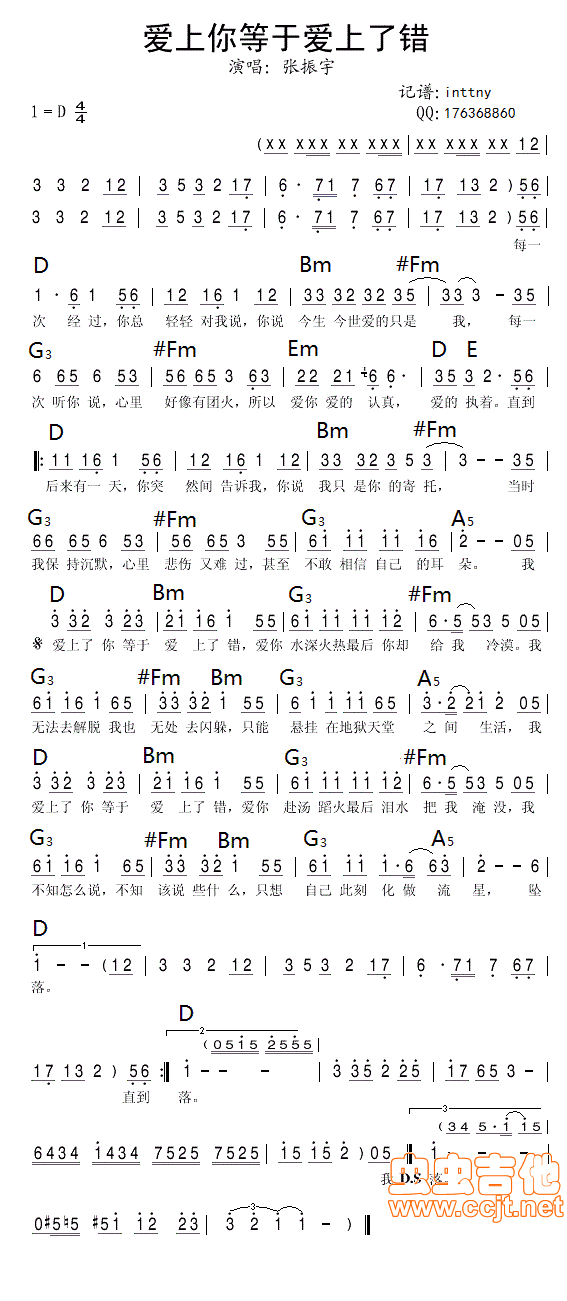 爱上你等于爱上了错-张振宇吉他谱第1页
