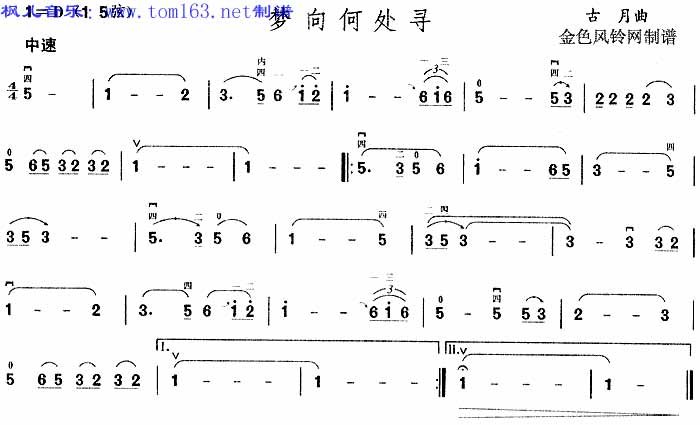 梦向何处寻  二胡曲谱吉他谱