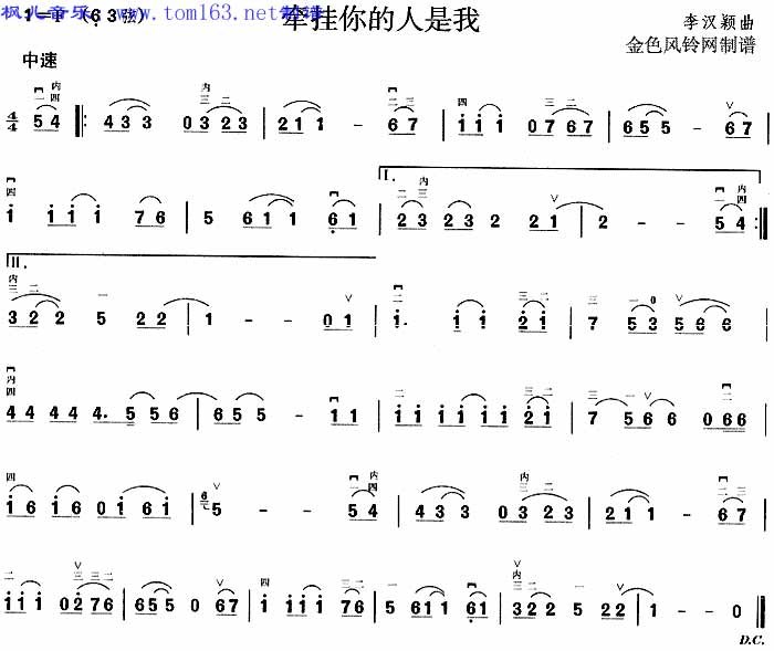 牵挂你的人是我  二胡曲谱吉他谱