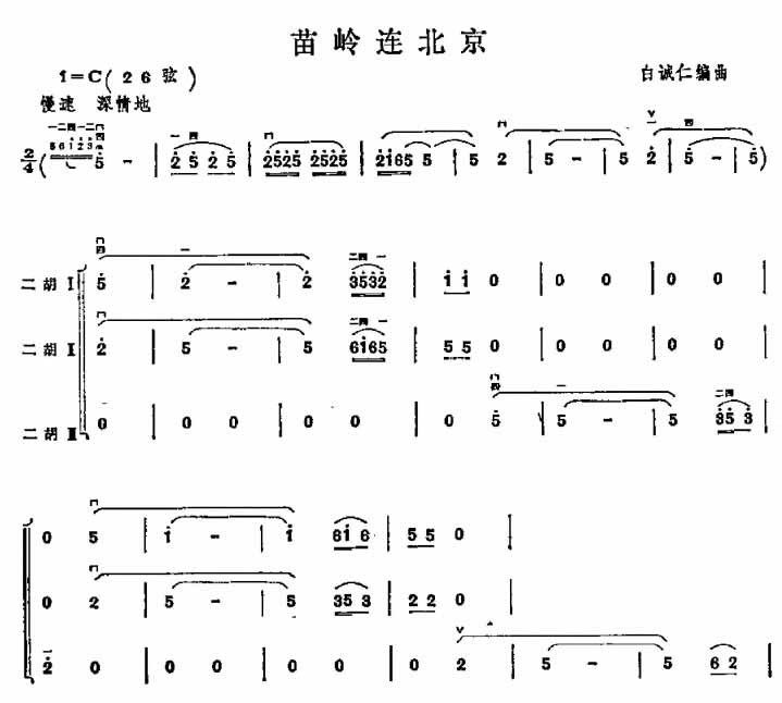 苗岭连北京（二胡谱）吉他谱